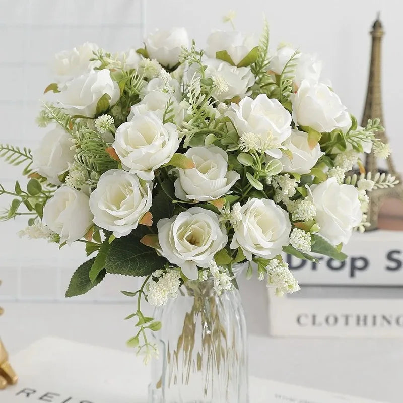 30cm Premium Silk Rose & Peony Bouquet (5 Big Heads & 4 Buds)