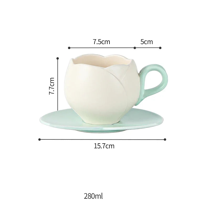 European-Style Tulip Ceramic Milk Tea & Cappuccino Cup Kit