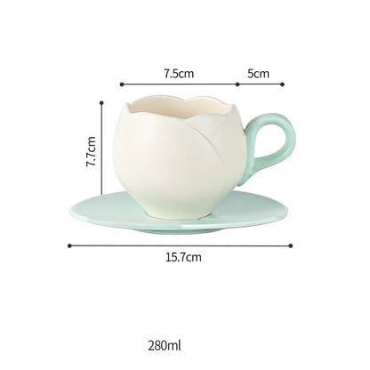 European-Style Tulip Ceramic Milk Tea & Cappuccino Cup Kit