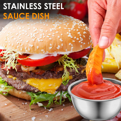 12/24/60 Pcs Sauce Dipping Bowl Stainless Steel Dipping Cups Round Sauce Dishes 45/55ML Mini Reusable Seasoning Cups Dipping Cup
