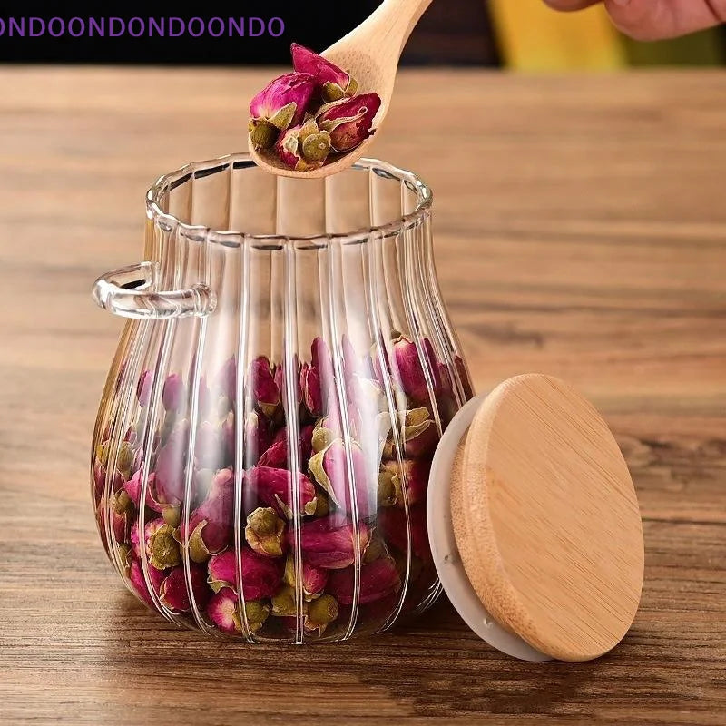 Tea Kitchen Glass Storage Jar with Lid and Spoon 1 Piece Airtight Canister for Coffee Sugar Pantry Storage