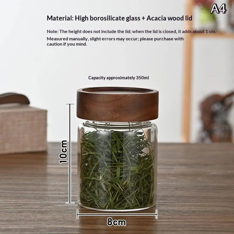 【N】Coffee Beans Sealed Tank Transparent Glass Container With Wood Lid Food Storage Jars Candy Dried Jars Household Organizer