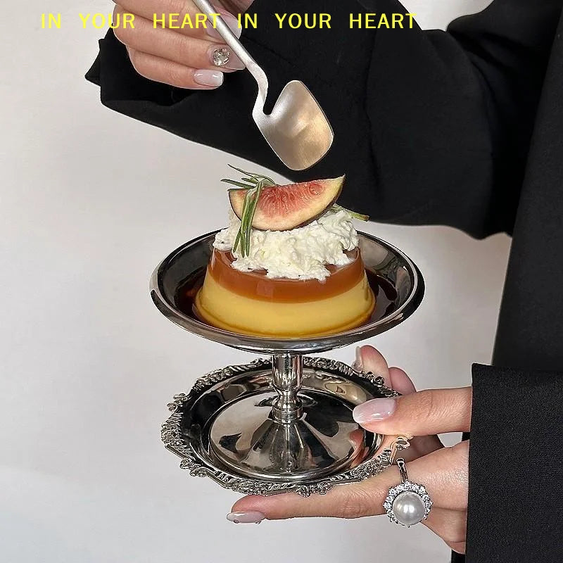 【X】Stainless Steel Retro High Base Dessert Goblet Multi Use Ice Cream Cup Food Grade Salad Bowl for Restaurant Bistro Daily Use