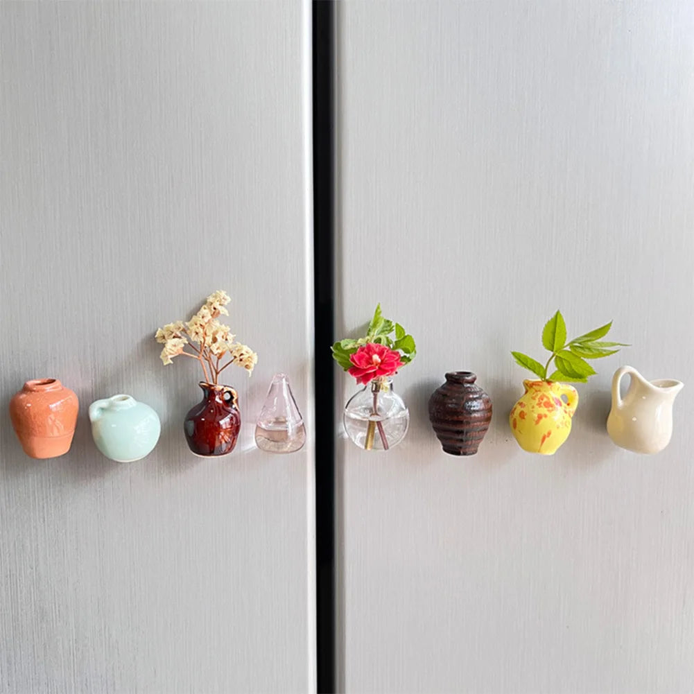 14-5pcs Mini Vase Super Powerful Fridge Message Porcelain Refrigerator Magnets 3D Flower Pot Fridge Magnet for Home Decoration