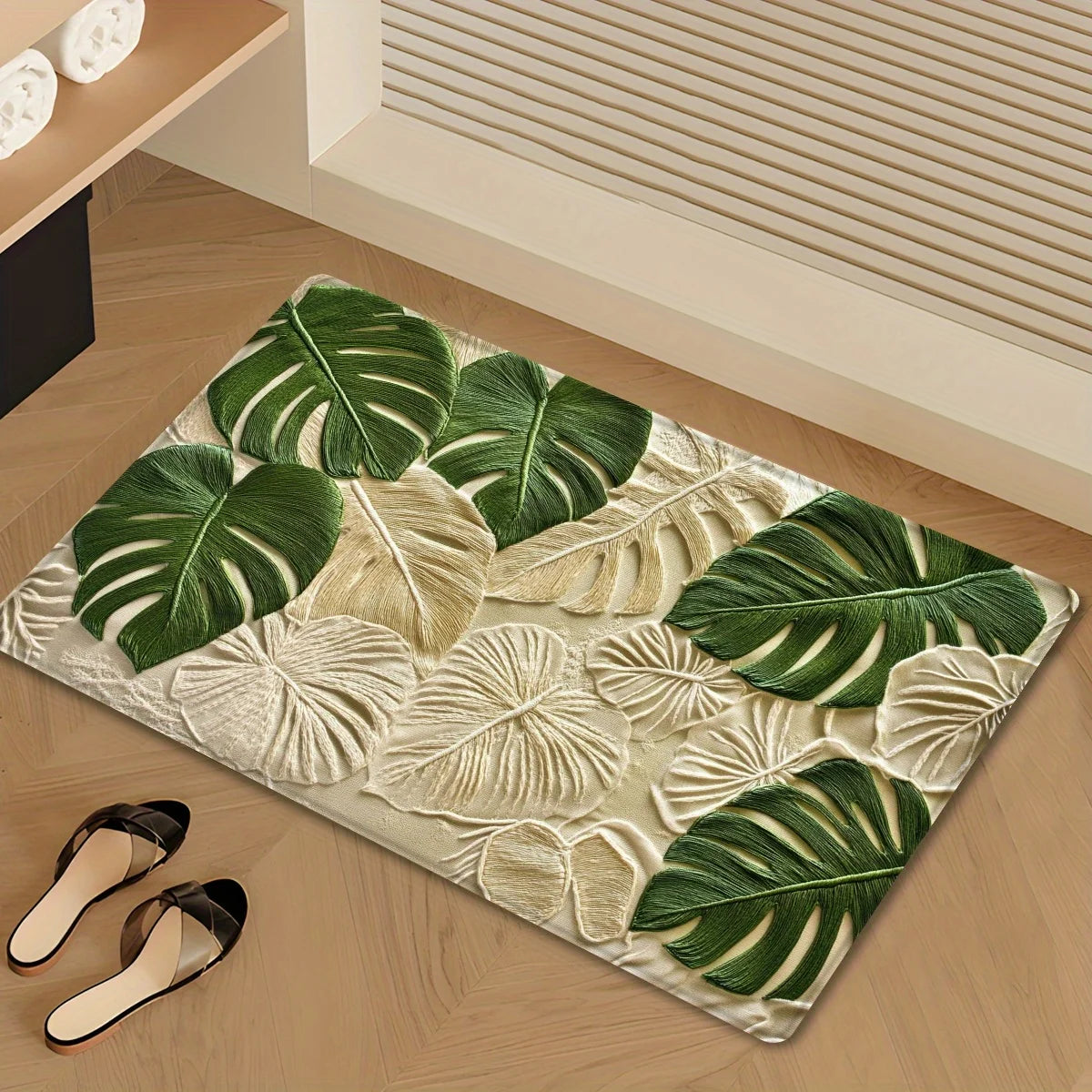 Tropical Leaf Print Doormat - Modern Non-Slip Bathroom Kitchen Rug, Natural Decor Mat for Home Entrance Tub Side