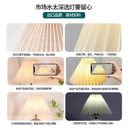 Cream wind table lamp bedroom bedside lamp retro pleated warm romantic desktop decoration ornament atmosphere night light