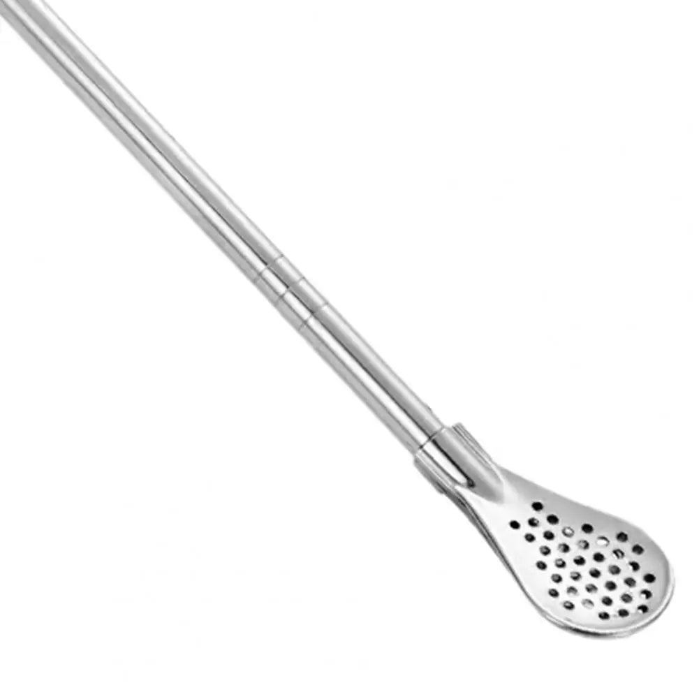Safe Straw Spoon 3-in-1 Stainless Steel Straw Spoon with Filter Detachable Head Reusable Eco-friendly Cocktail Stirrer Loose Tea