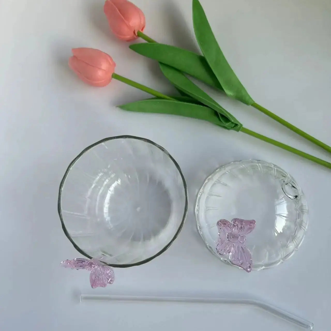400ml Butterfly Glass Cup with Lid & Straw 🦋☕