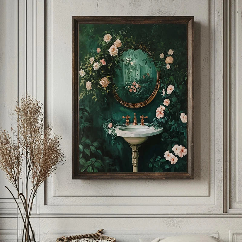 Retro Gothic Botanical Bathroom Wall Art 🖤🌿🦆