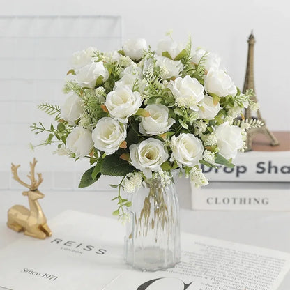 30cm Premium Silk Rose & Peony Bouquet (5 Big Heads & 4 Buds)