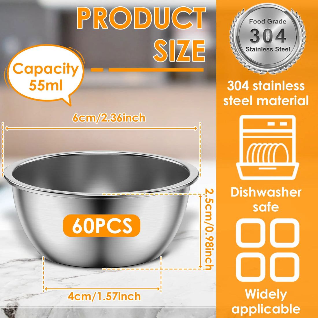 12/24/60 Pcs Sauce Dipping Bowl Stainless Steel Dipping Cups Round Sauce Dishes 45/55ML Mini Reusable Seasoning Cups Dipping Cup