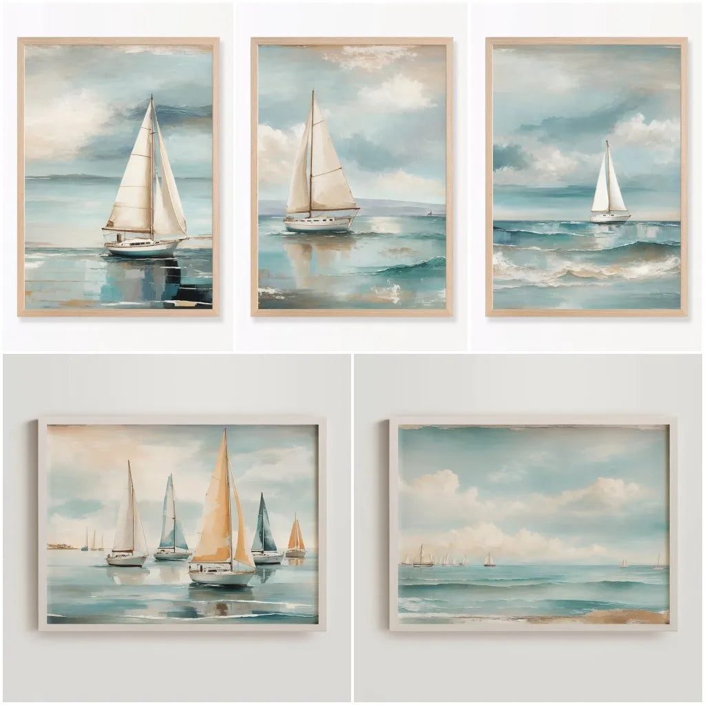 Nautical Sailboat Oil-Style Canvas Print | Retro Ocean Home Decor
