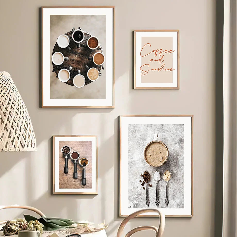 Coffee Bean Macaron Cake Croissant Wall Art Canvas Painting Nordic Posters &amp; Prints Wall Pictures For Kitchen Dessert Shop Decor