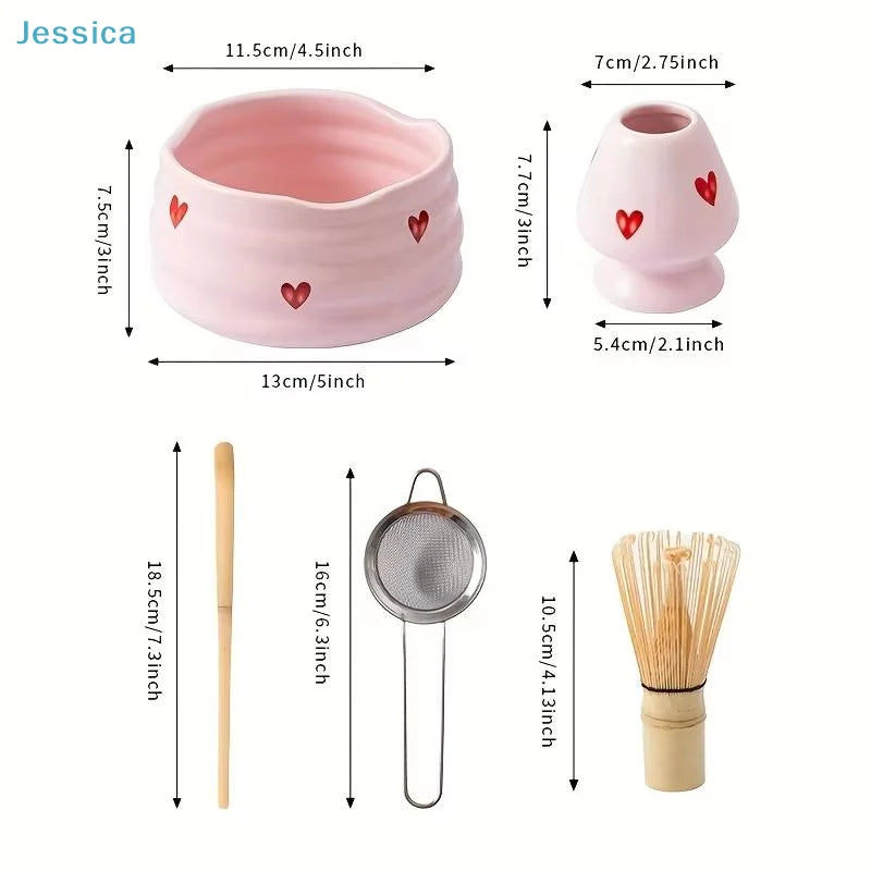 Pink Heart Matcha Whisk Set