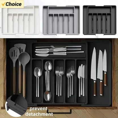 1Pcs Upgradation Adjustable Flatware Tableware Organizer – Plastic Multifunctional Drawer Organizer for Kitchen Counter Utensils