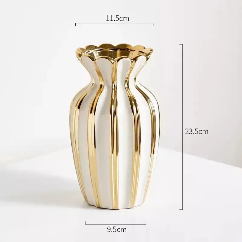 Nordic Retro Gold-Painted Cream Ceramic Vase