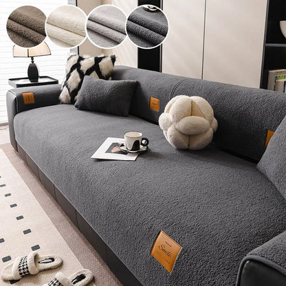 1PC-Autumn and Winter Pure Color Simple Lamb Fleece Sofa Mat Universal Multi functional Sofa Mat