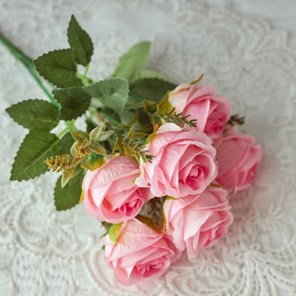 30cm Premium Pink Silk Rose & Peony Cemetery Bouquet