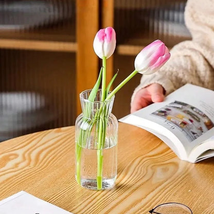 Transparent Glass Vase – Retro Striped Hydroponic Flower Decor
