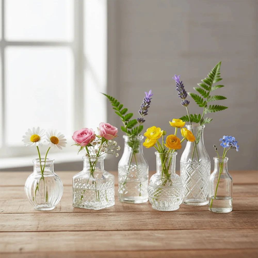 10PCS Retro Mini Glass Vase Set – Elegant European Style Decorative