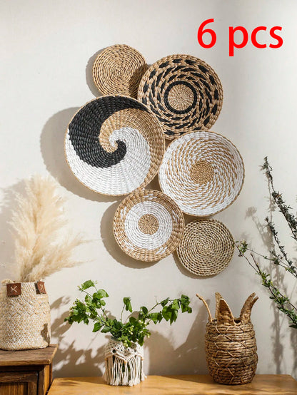 1/6 Pcs Boho Hand Woven Wall Basket Hanging Home Decorative Rustic Wall Basket Decor Art Gift for Kitchen Farmhouse Living Room