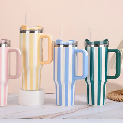40oz Thermal Bottle With Straw Handle and Lids Drinkware Hot Cold Stainless Steel Thermos Portable Car Coffee Cups Thermal Mug