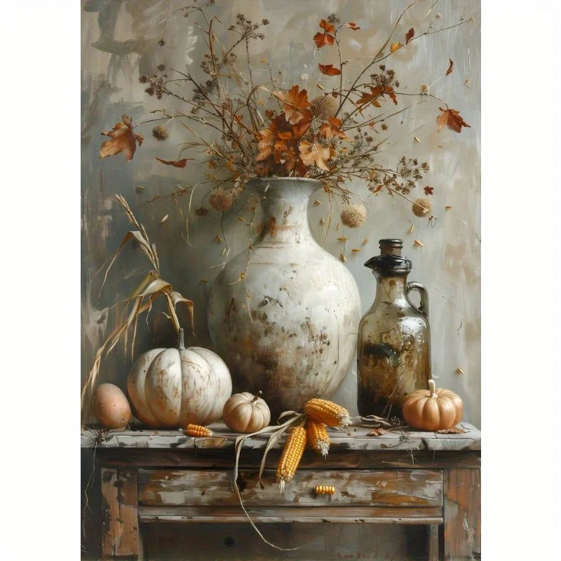 Retro Still Life Lemon & Olive Tree Frameless Canvas Poster