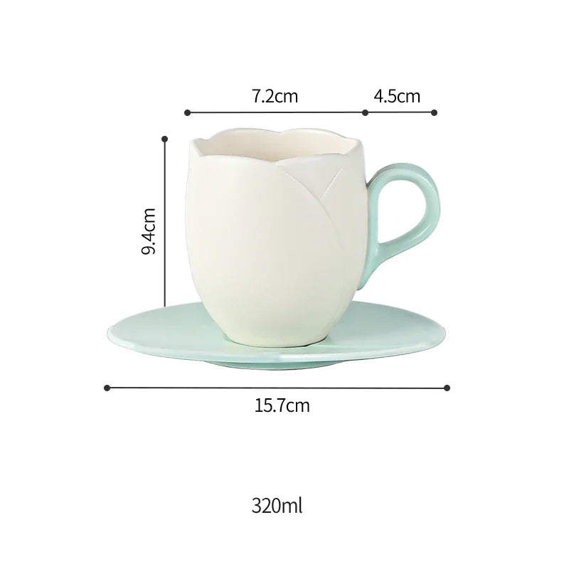 European-Style Tulip Ceramic Milk Tea & Cappuccino Cup Kit