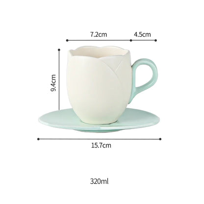 European-Style Tulip Ceramic Milk Tea & Cappuccino Cup Kit