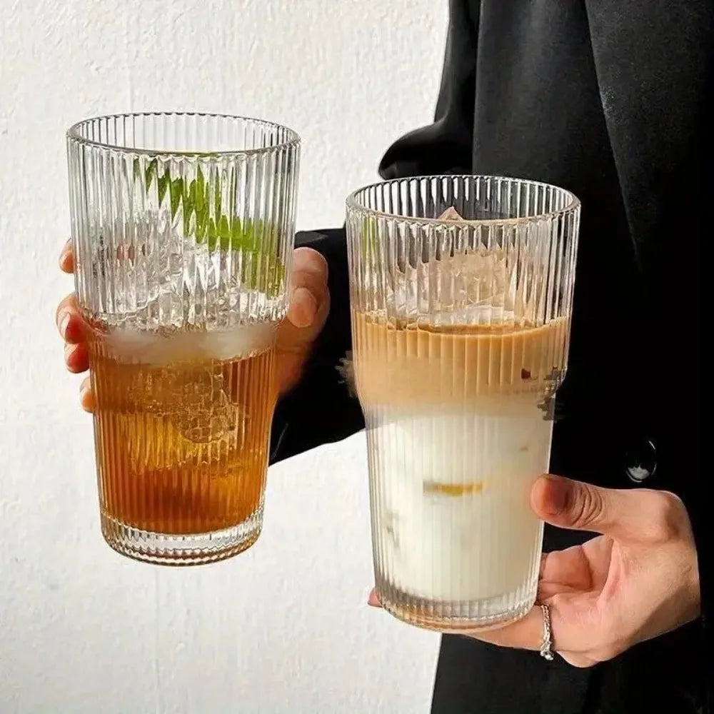 600ml Stripe Glass Cup with Lid & Straw 🥤✨