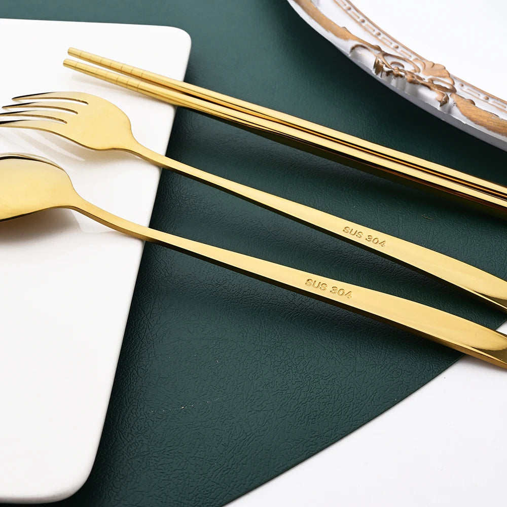 3-Piece Stainless Steel Cutlery Set with Storage Box – Portable Spoon, Fork &amp; Chopsticks