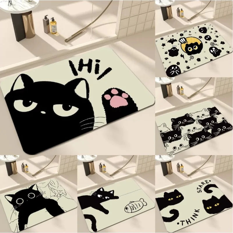 Welcome Door Mat Living Room Bedroom Black Cartoon Cat Decoration Carpet Wear-resistant Dirt Resistant Rug Home Decoration