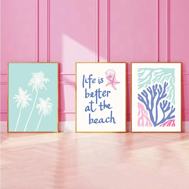 Girly Trendy Beach Scent Coastal Gallery Wall Art Set