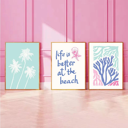 Girly Trendy Beach Scent Coastal Gallery Wall Art Set
