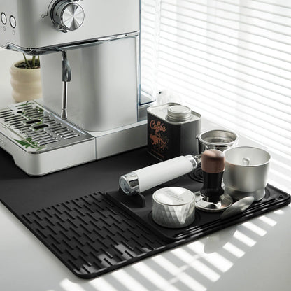 OANKR 2PCS Set 39X58cm Coffee Maker Pad and 25X20cm Espresso Tamping Mat Set, Anti-slip Mat for Kitchen Bar Counter Drain Tray