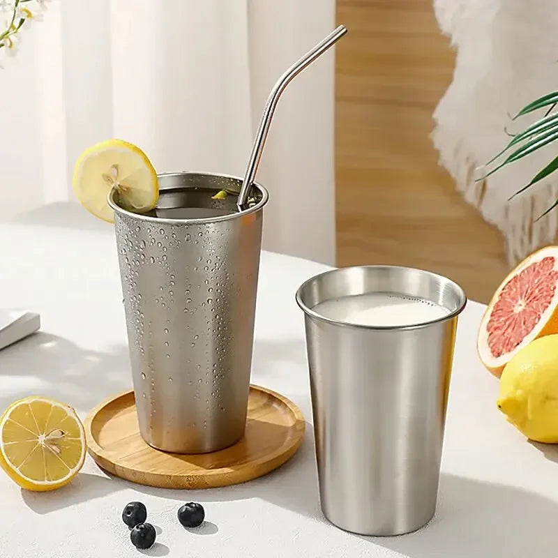 304 Stainless Steel Beer Cup Large Capacity Single-layer Crimping Water Cup Wine Coffee Milk Tea Drinking