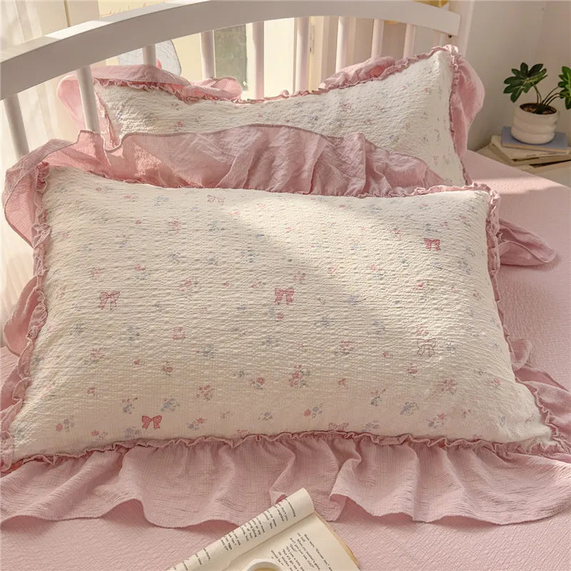 طقم مفروشات سرير بتصميم أميرة كوري مكشكش مكون من 3/4 قطع، مقاسات مفرد ومزدوج وكينج، غطاء لحاف وملاءة سرير وأغطية وسائد