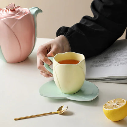 European-Style Tulip Ceramic Milk Tea & Cappuccino Cup Kit