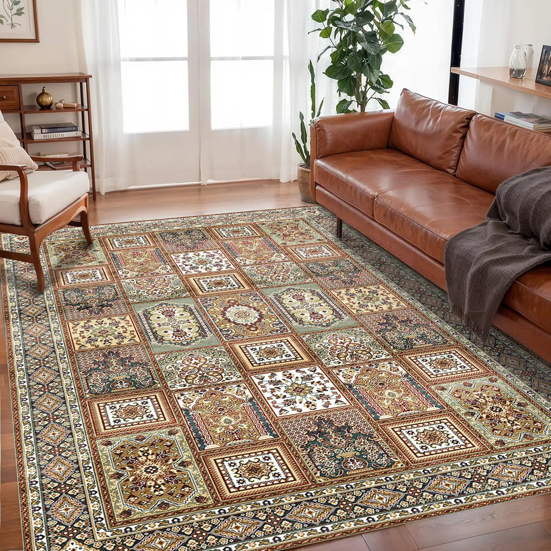 VIKAMA Bohemian Vintage Rug - Stain-Resistant and Easy-Care Floor Mat for Living Rooms and Bedrooms Persian Rug Home Decor