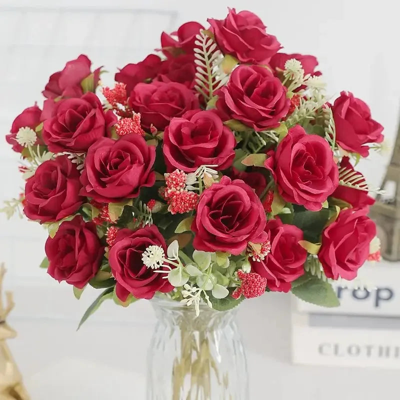 30cm Premium Silk Rose & Peony Bouquet (5 Big Heads & 4 Buds)