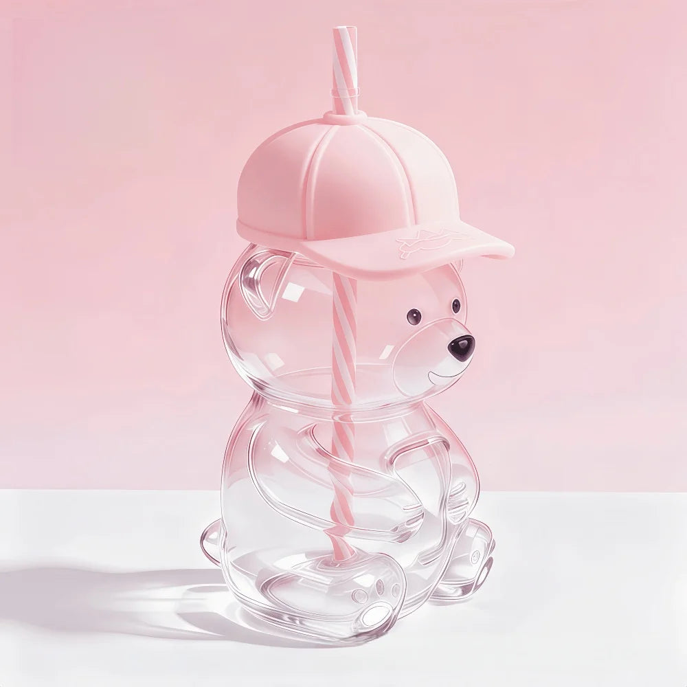 Bear Glass Cup with Lid & Straw 🐻🥤