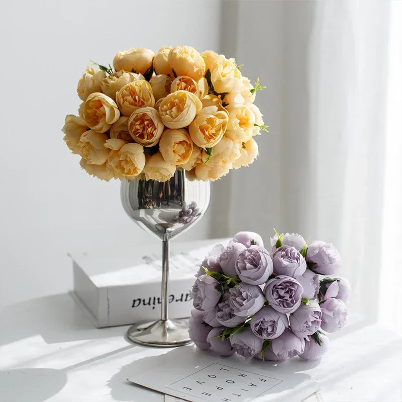 27-Heads Premium Rose Pink Silk Peony & Rose Bouquet