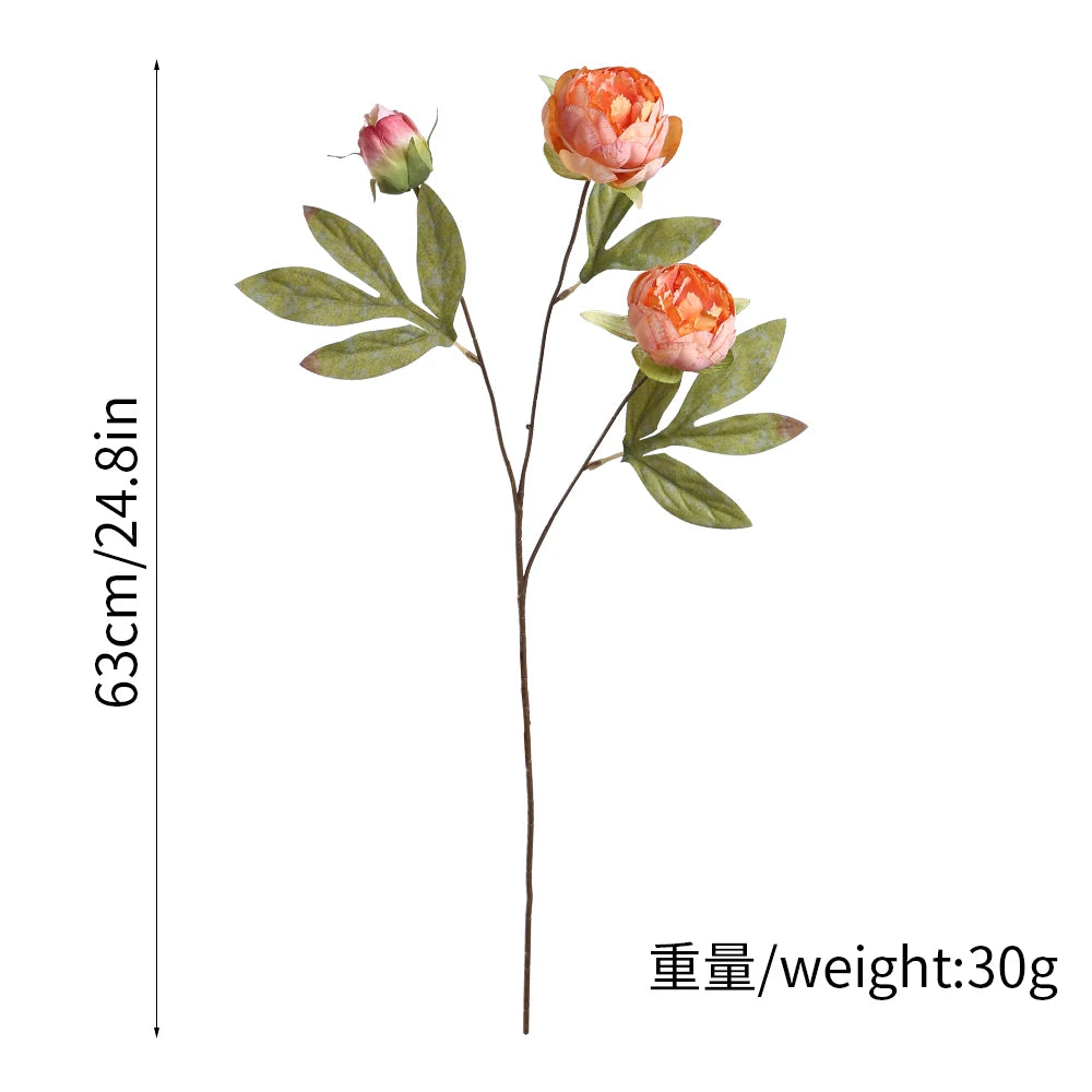 63CM Premium Long-Stem Silk Peony Artificial Flower Bouquet