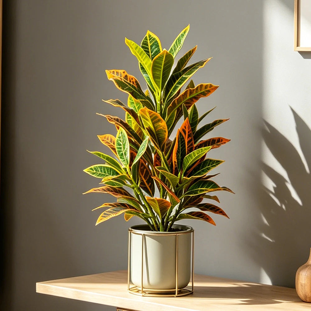 24-41cm Artificial Croton Plant – Realistic Tropical Green Tree Decor