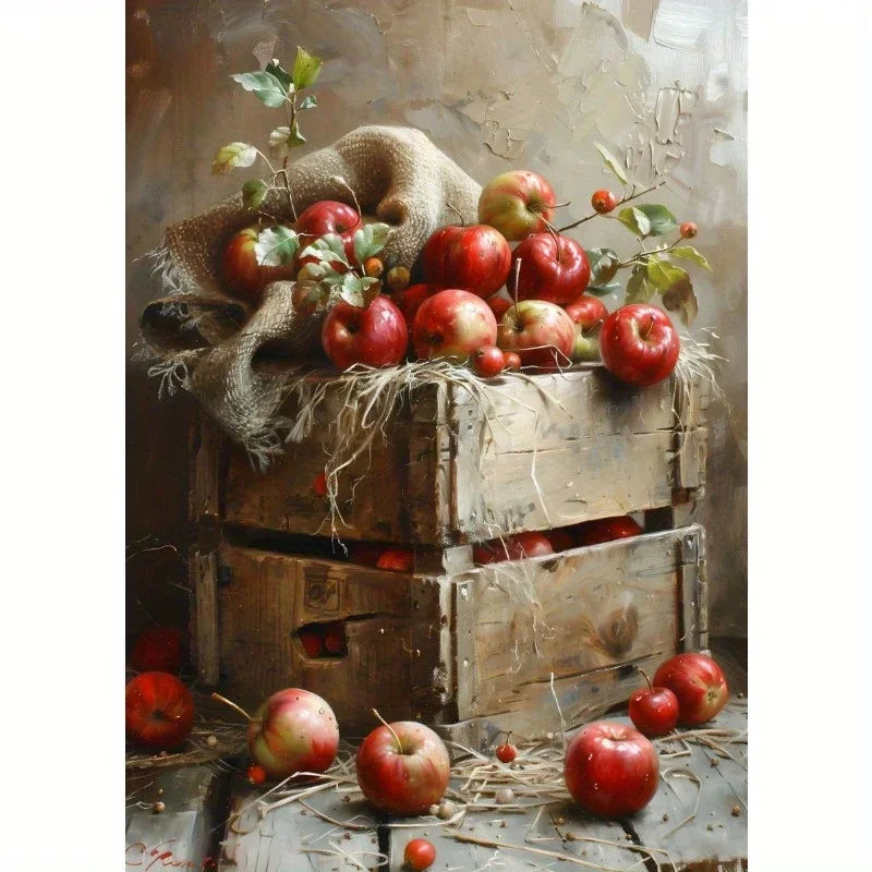Retro Still Life Lemon & Olive Tree Frameless Canvas Poster