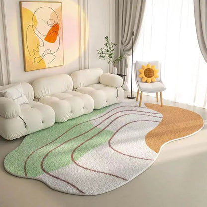 VIKAMA Irregular-Shaped Living Room Sofa, Coffee Table Carpet, Bedroom Stain-Resistant Crystal Velvet Floor Mat, Home Decoration