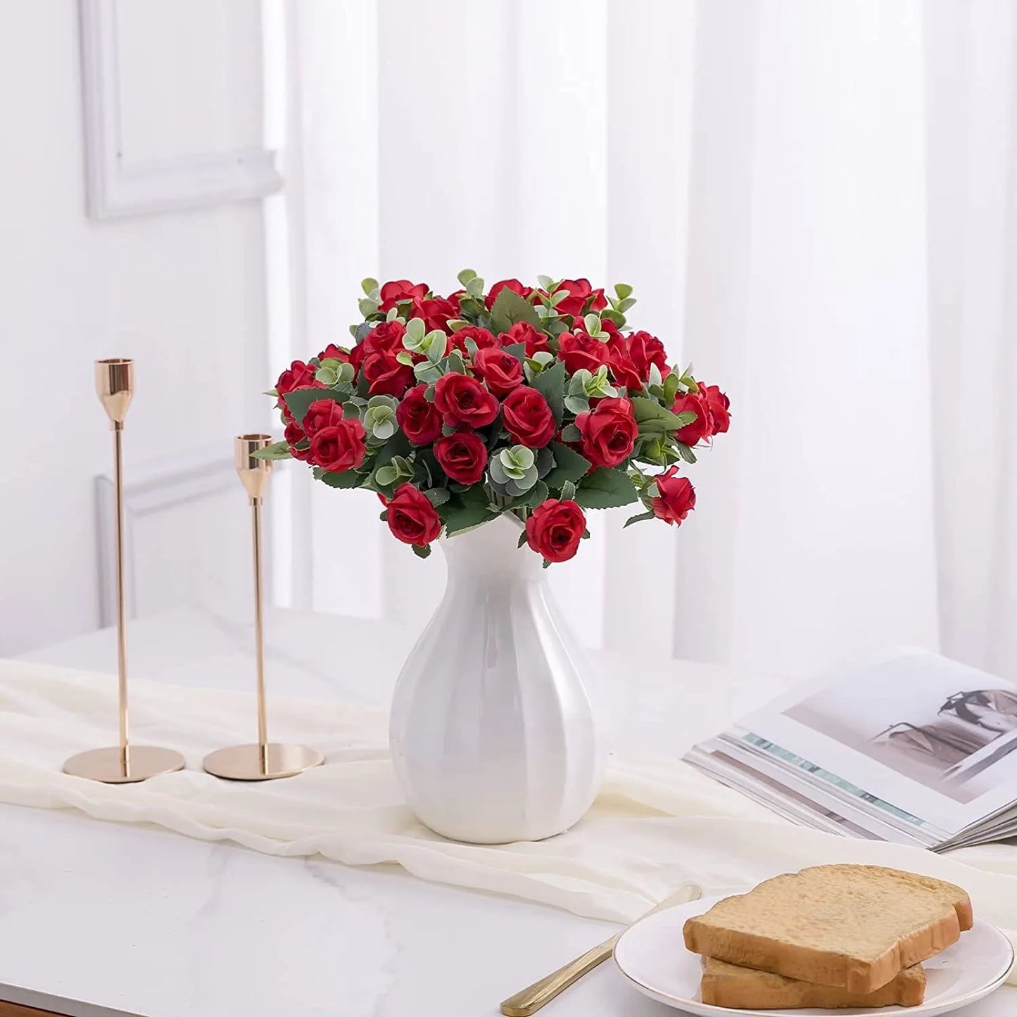 30CM Premium Silk Rose & Peony Bouquet with Eucalyptus Leaves