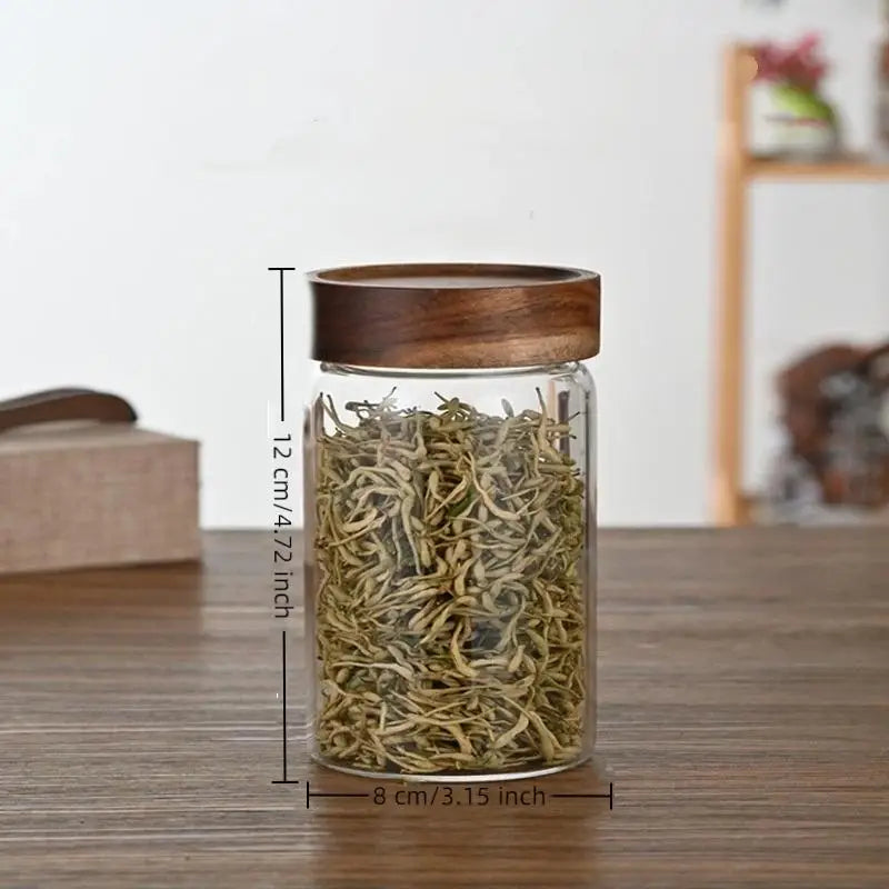 (.) Coffee Beans Sealed Tank Transparent Glass Container With Wood Lid Food Storage Jars Candy Dried Jars Household Organizer
