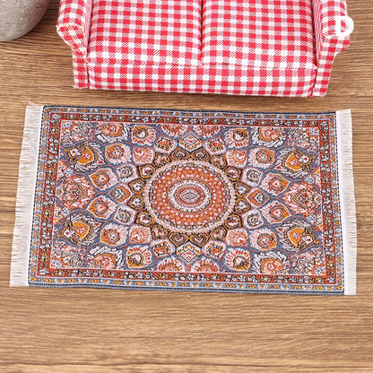 1Pc Turkish Style Toy Gift Dollhouse Miniature Floor Rug Cover Carpet Round Square Floor Mat DIY Model Bedroom Living Room Decor