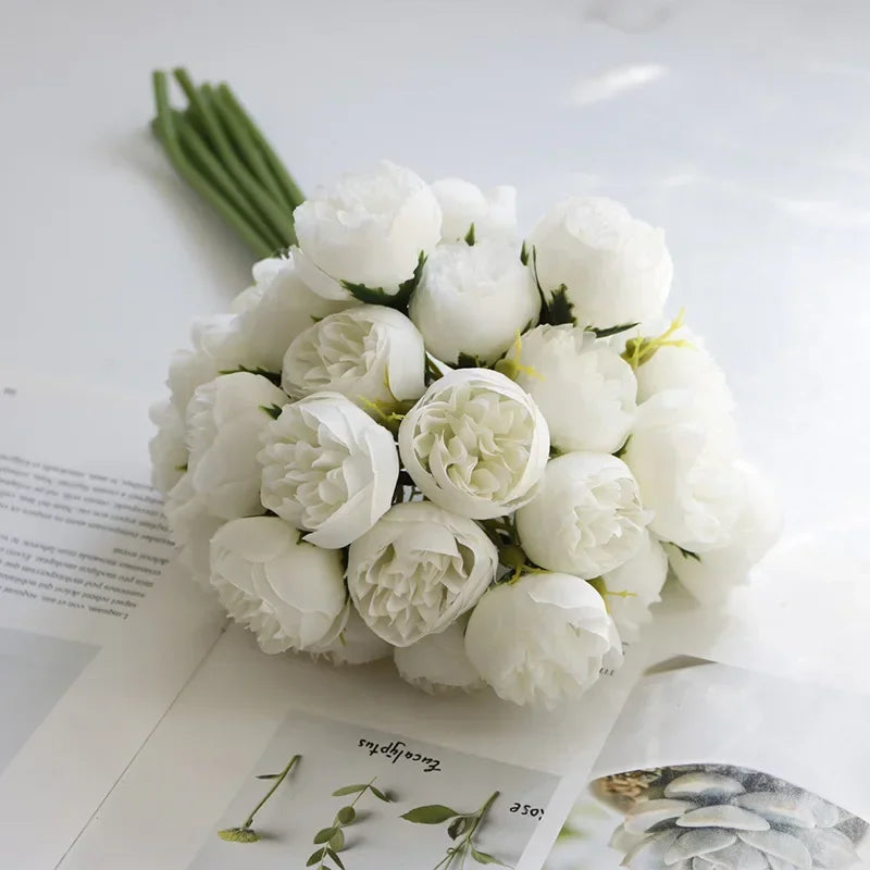27-Heads Premium Rose Pink Silk Peony & Rose Bouquet